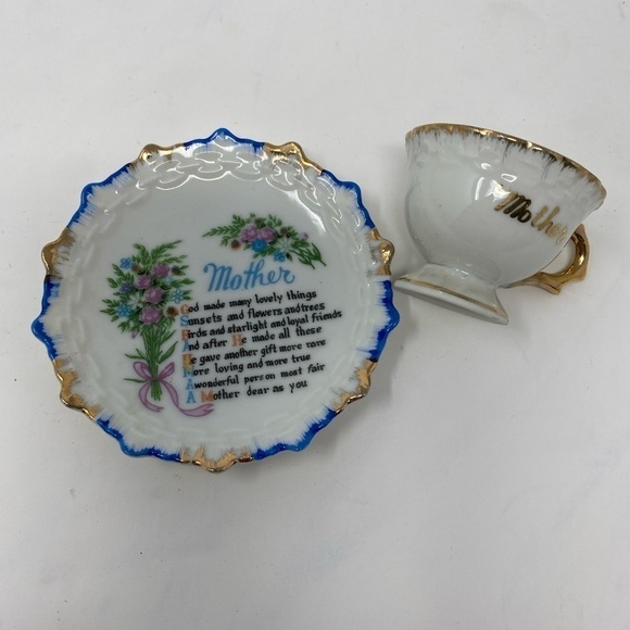 Vintage "Mother" Porcelain Miniture Teacup and Saucer Plate w/Mother Poem-Japan - Picture 2 of 7